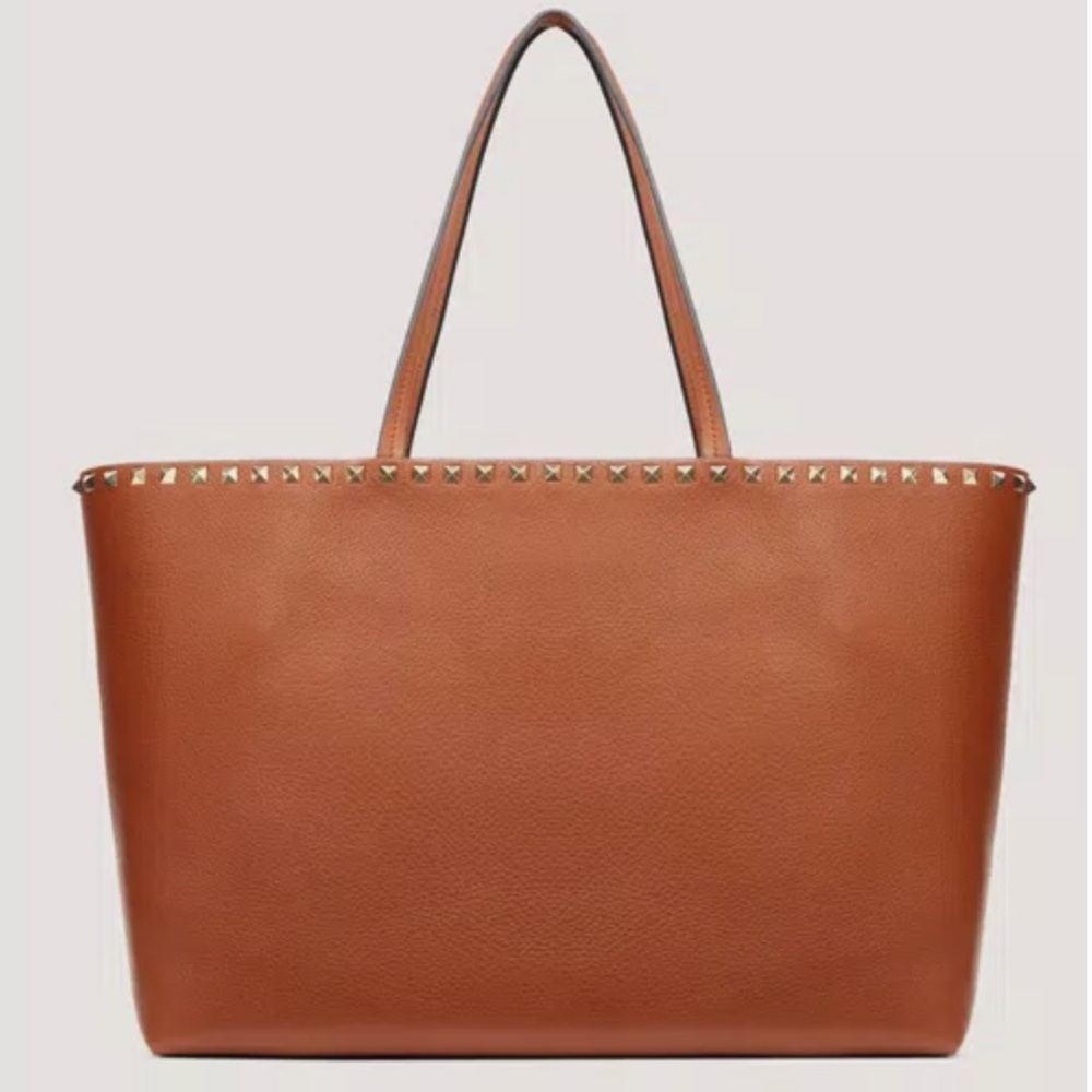 VALENTINO ROCKSTUD GRAINY CALFSKIN TOTE BAG